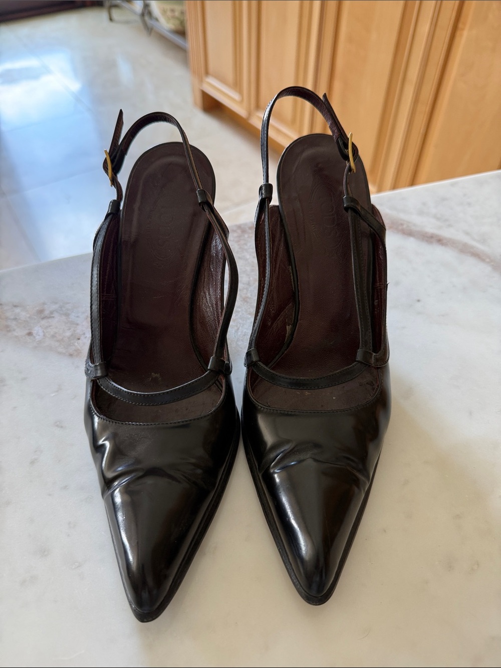 Tod's Black Pointed-Toe Slingback Heels